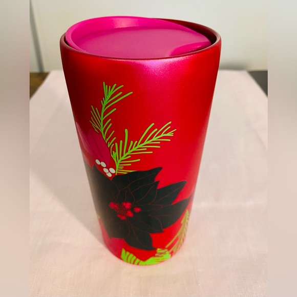 Starbucks Holiday Christmas Hot Pink Poinsettia Ceramic Tumbler 12 Fl Oz 2021 - Picture 2 of 12
